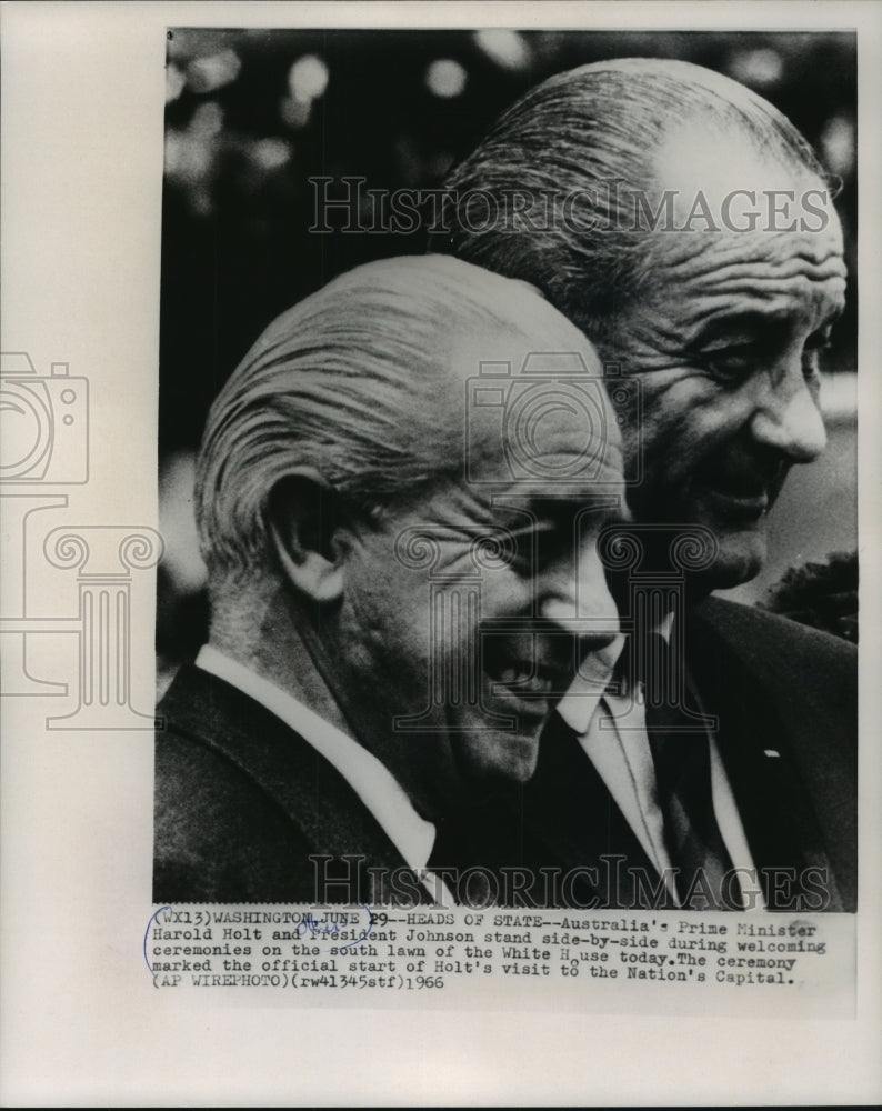 Load image into Gallery viewer, 1966 Press Photo Prime Minister Harold Holt and President Johnson, White House

