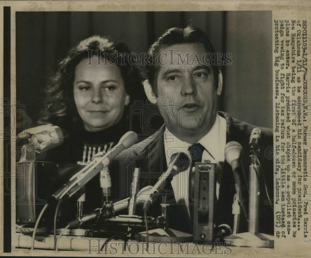 1974 Press Photo Fred Harris, wife, announcing candidacy for president, Concord.- Historic Images