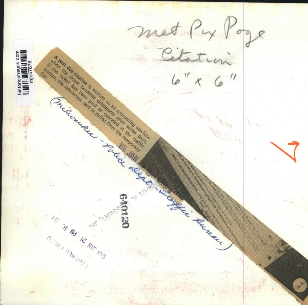 1964 Press Photo A past due citation from the Milwaukee Traffic Bureau