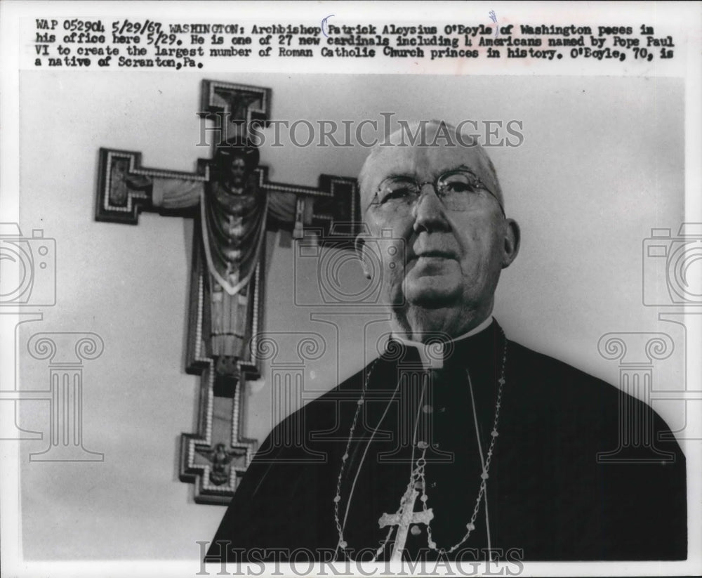 1967 Press Photo Archbishop Patrick O&#39;Boyle named 1 of 27 new cardinals by Pope- Historic Images