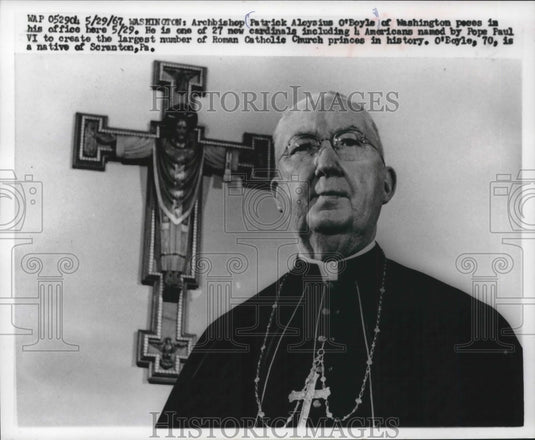 1967 Press Photo Archbishop Patrick O'Boyle named 1 of 27 new cardinals by Pope- Historic Images
