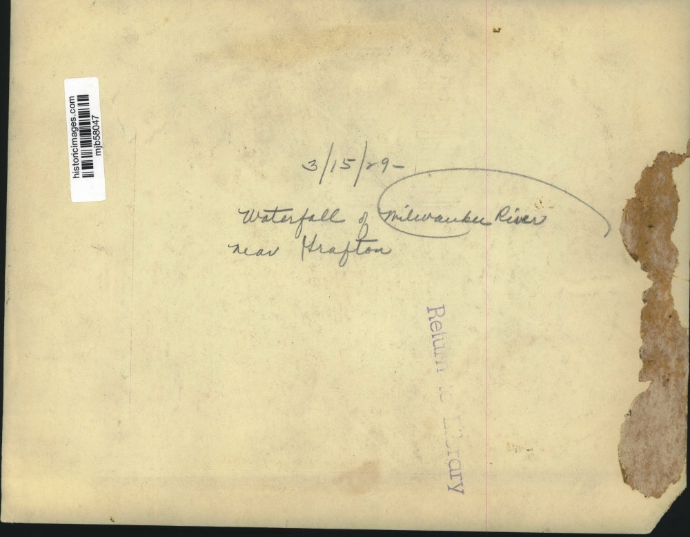 1929 Press Photo Waterfall Near Grafton, Milwaukee River - mjb58047