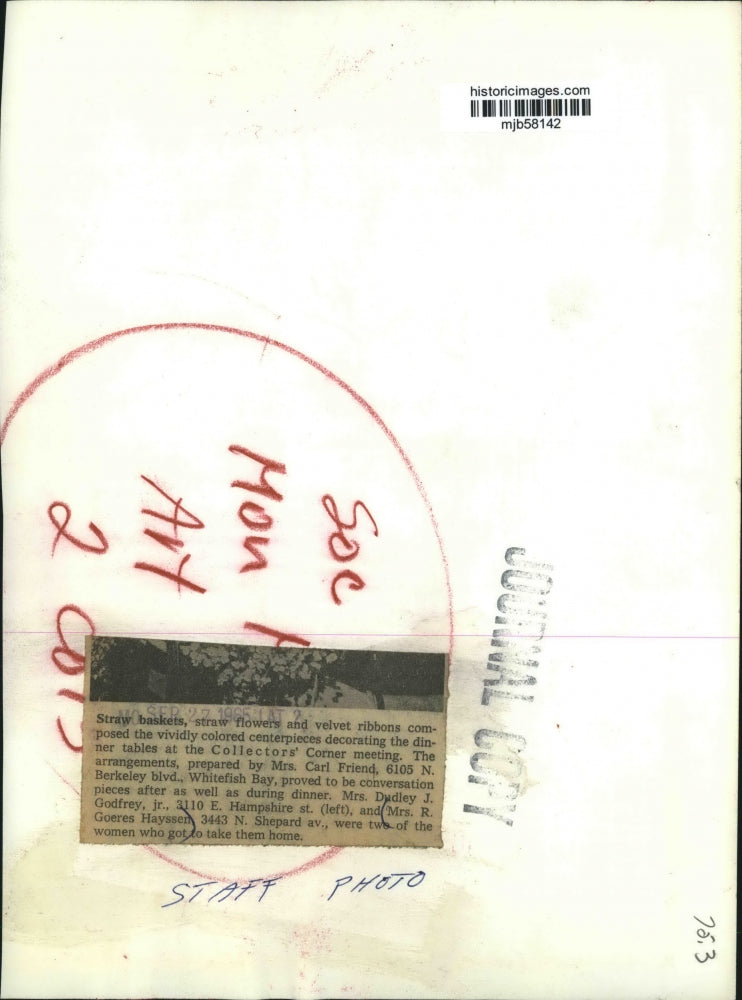 1965 Press Photo Mrs. Carl Friend, Whitefish Bay, assists Collector's Corner.