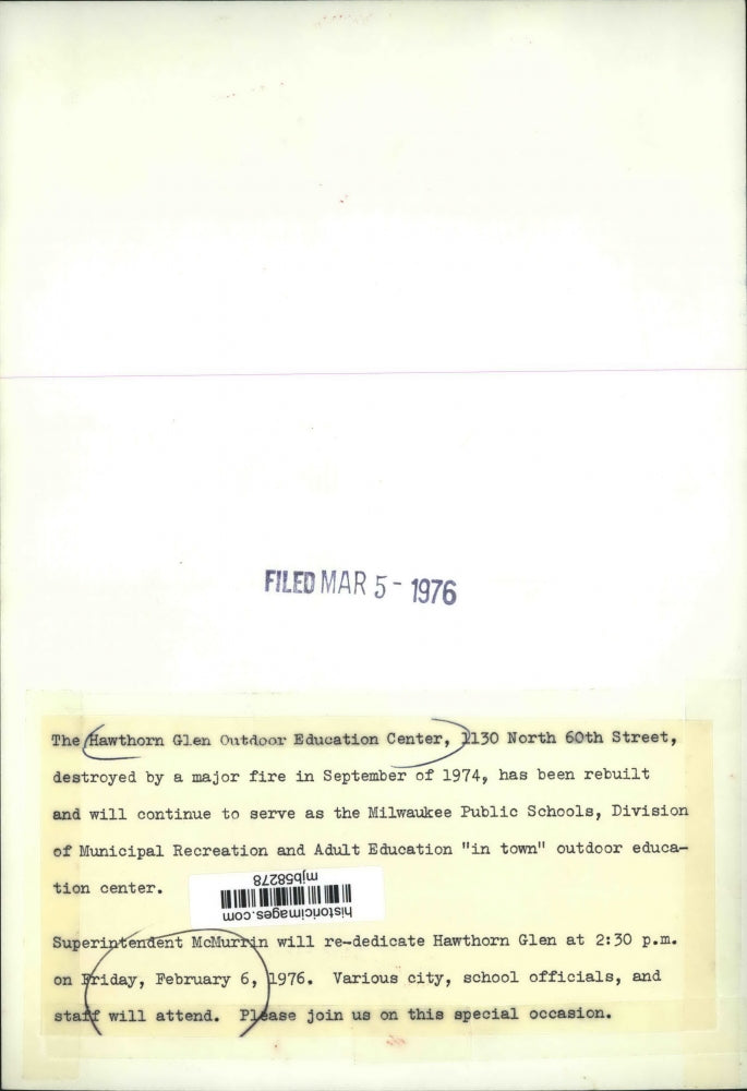 1976 Press Photo Hawthorn Glen Outdoor Education Center Rebuilt, Milwaukee