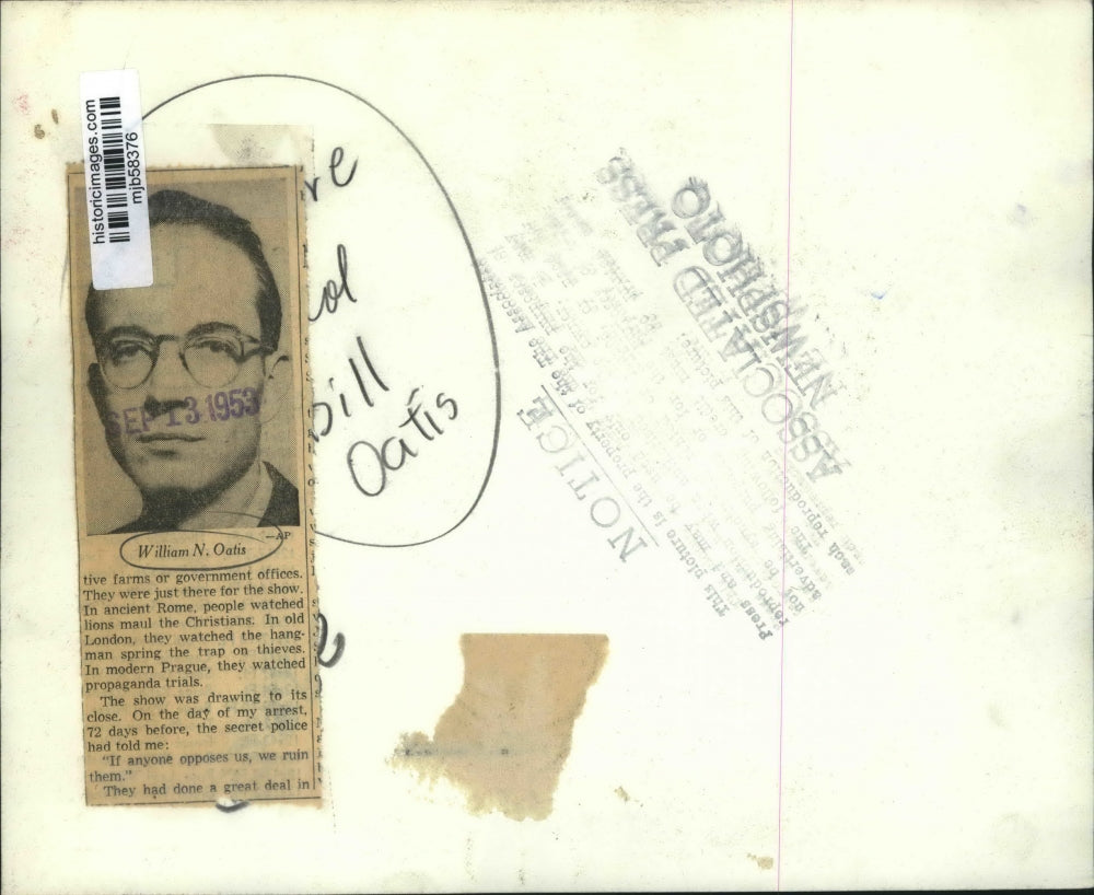 1953 Press Photo William N. Oatis was arrested and sentenced to prison in Prague