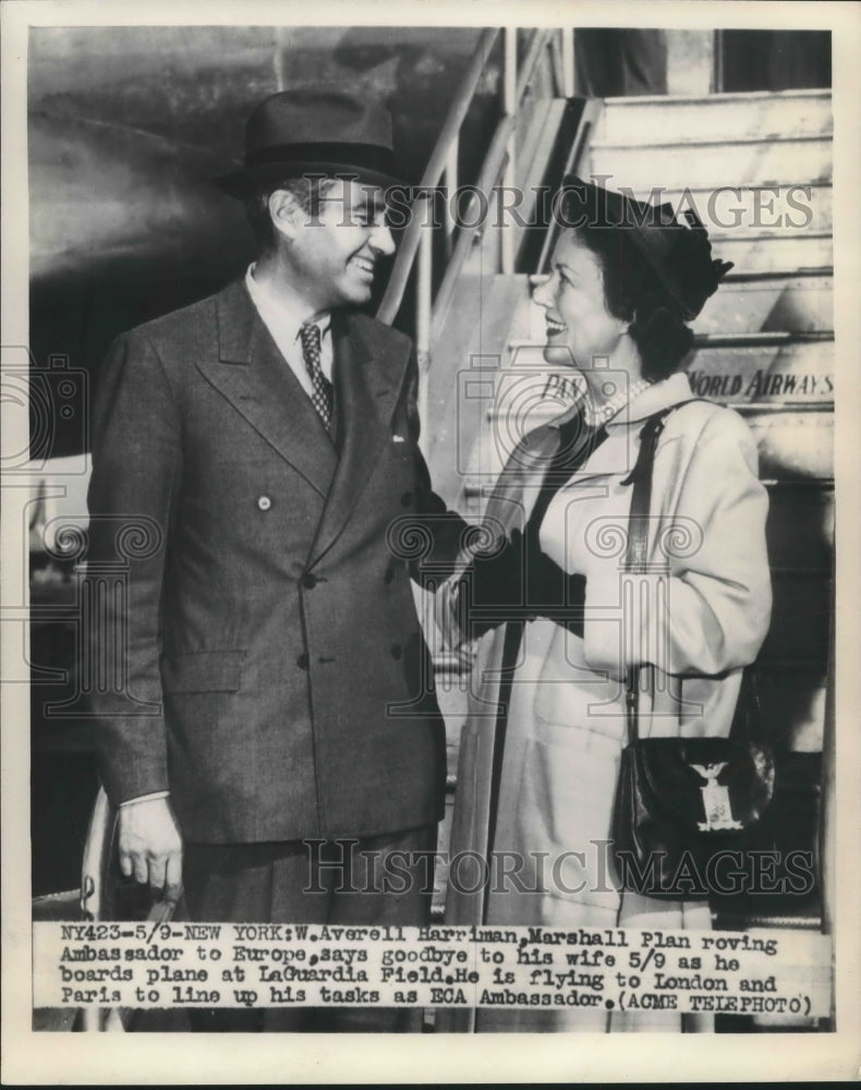 Load image into Gallery viewer, 1948 Press Photo Averell Harriman/Marshall Plan roving Ambassador off to Europe
