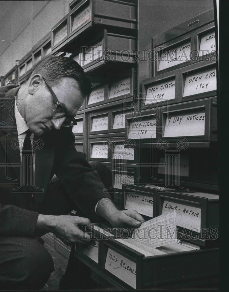 Load image into Gallery viewer, 1964 Press Photo Jerome J. Cieslik Administrative Assistant Tabulating Section
