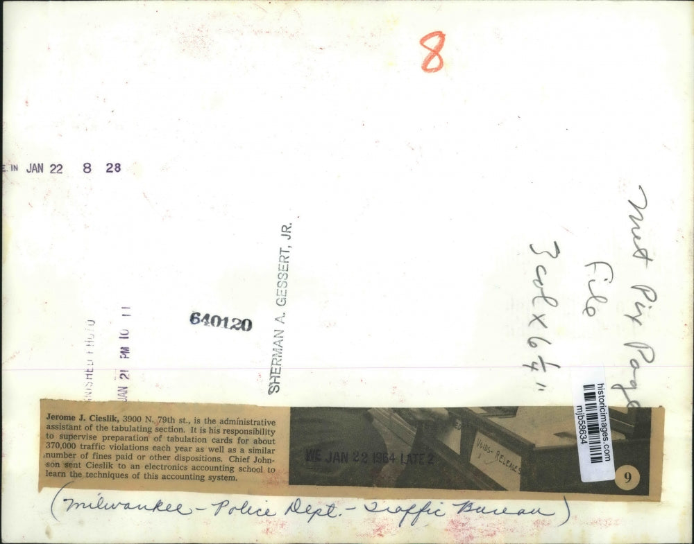 1964 Press Photo Jerome J. Cieslik Administrative Assistant Tabulating Section