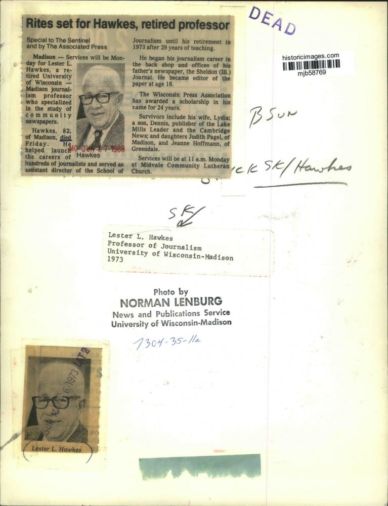 1973 Press Photo Lester L. Hawkes, 82, retired Journalism professor, passed away