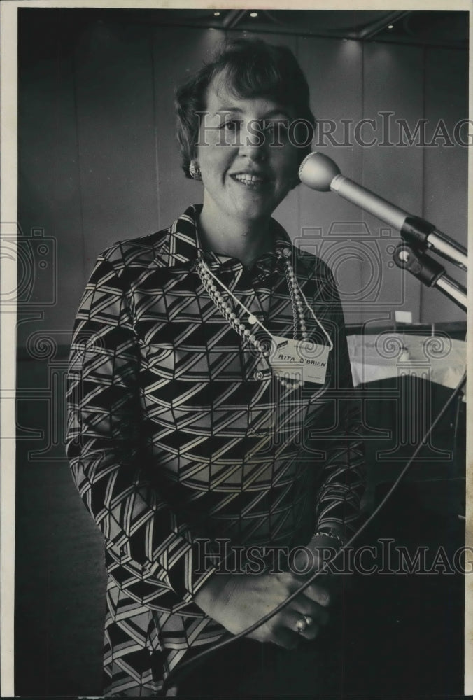 1973 Press Photo Miss Rita O&#39;Brien, director of AT&amp;T phone company - mjb58939- Historic Images