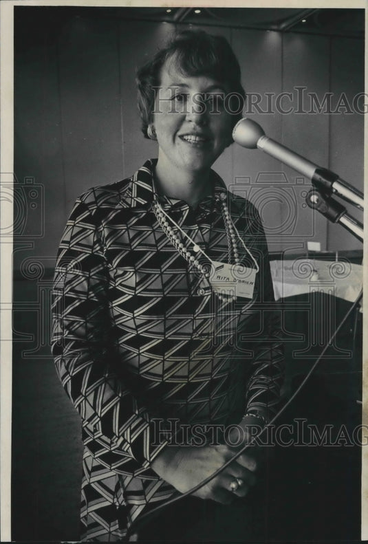 1973 Press Photo Miss Rita O'Brien, director of AT&T phone company - mjb58939- Historic Images