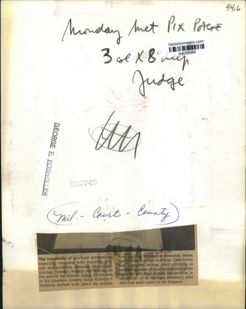 Press Photo Milwaukee County Judge Rudolph Mudroch - mjb58984