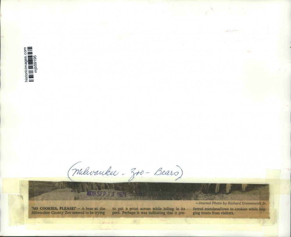 1971 Press Photo Milwaukee County Zoo bear begs for treats - mjb59195