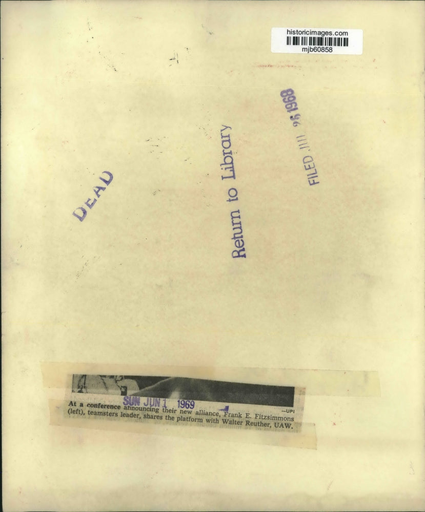 1968 Press Photo Frank E. Fitzsimmons and Walter Reuther at Conference