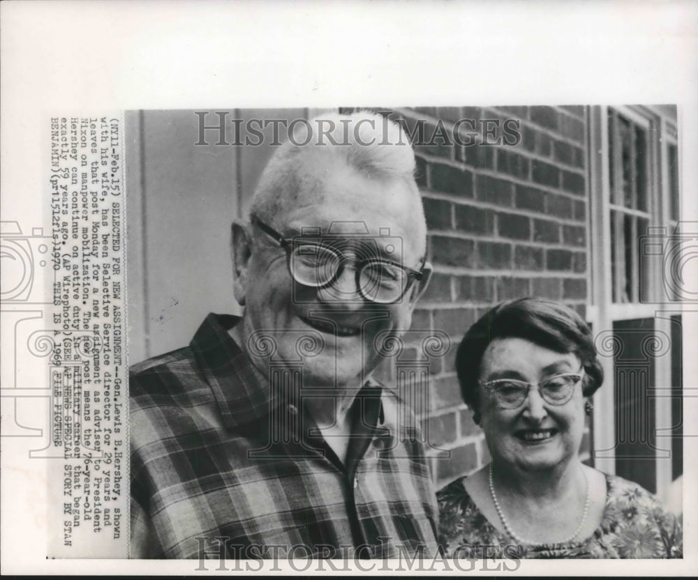 1970 Press Photo General Lewis Hershey, Selective Service Director and wife