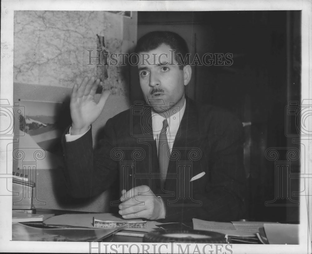 1958 Press Photo Maurice Herzog, shown in office gets high post, Paris, France.- Historic Images