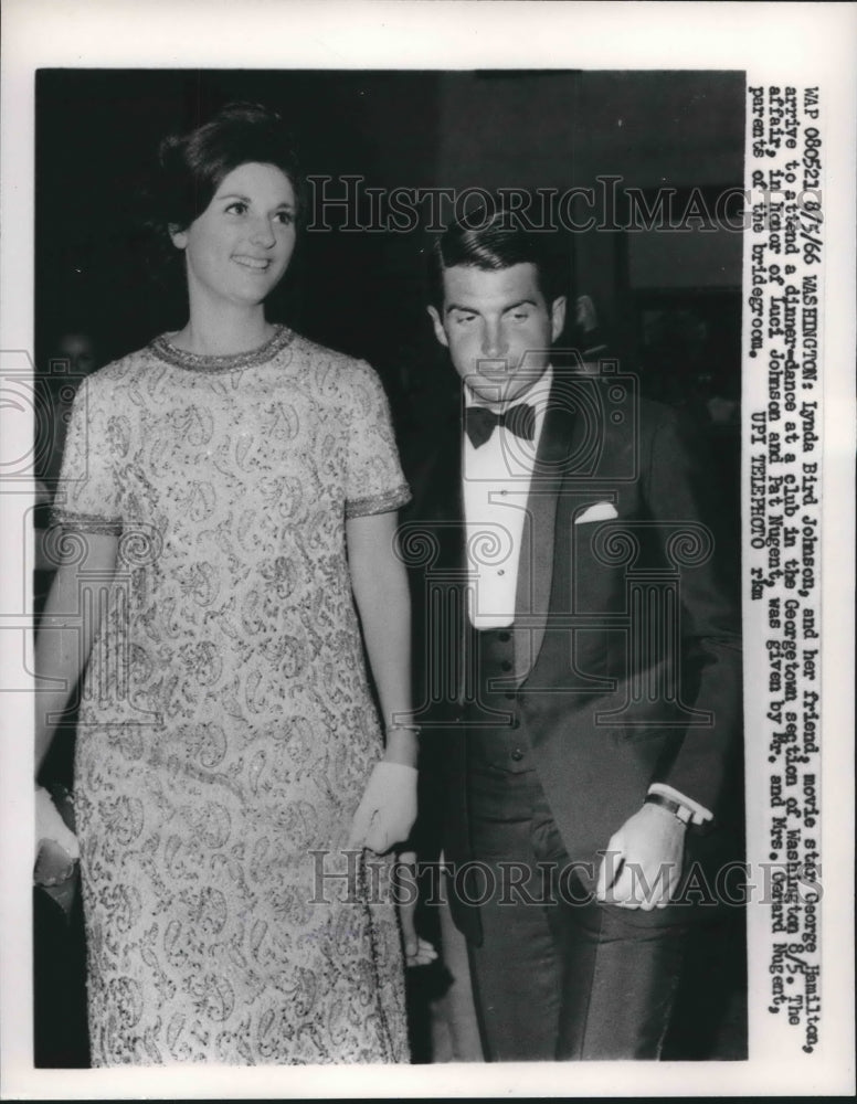 1966 Press Photo Lynda Bird Johnson & George Hamilton attend dinner. Washington