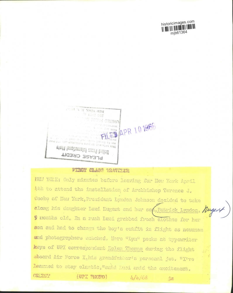 1968 Press Photo Luci Nugent and her son Patrick Lyndon, on Air Force I