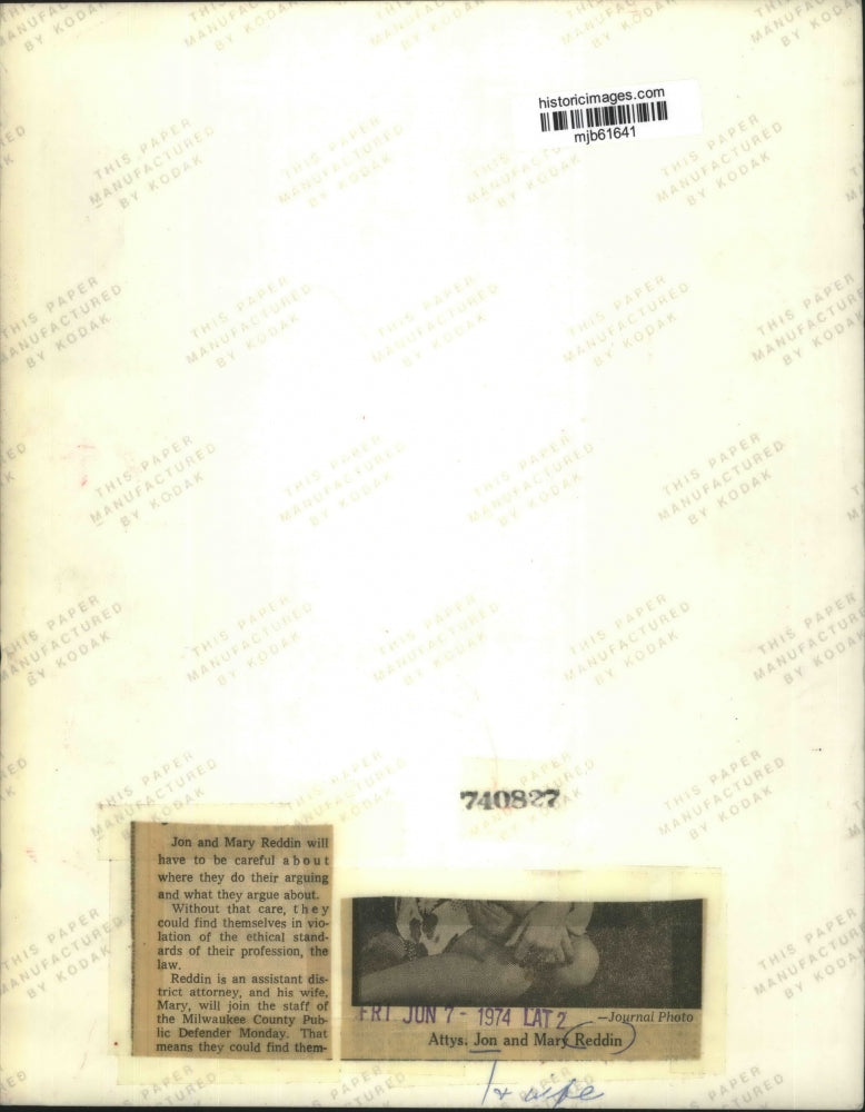 1974 Press Photo Jon and (wife) Mary Reddin are both attorneys in Milwaukee.