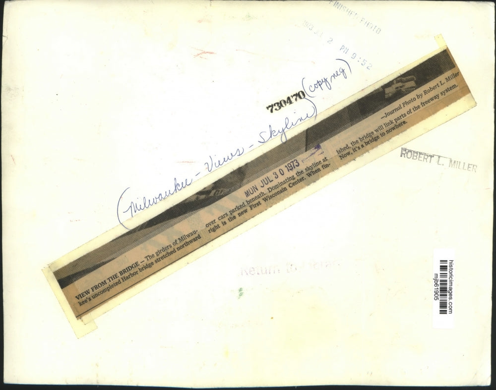 1973 Press Photo View of Skyline From the Uncompleted Harbor Bridge In Milwaukee