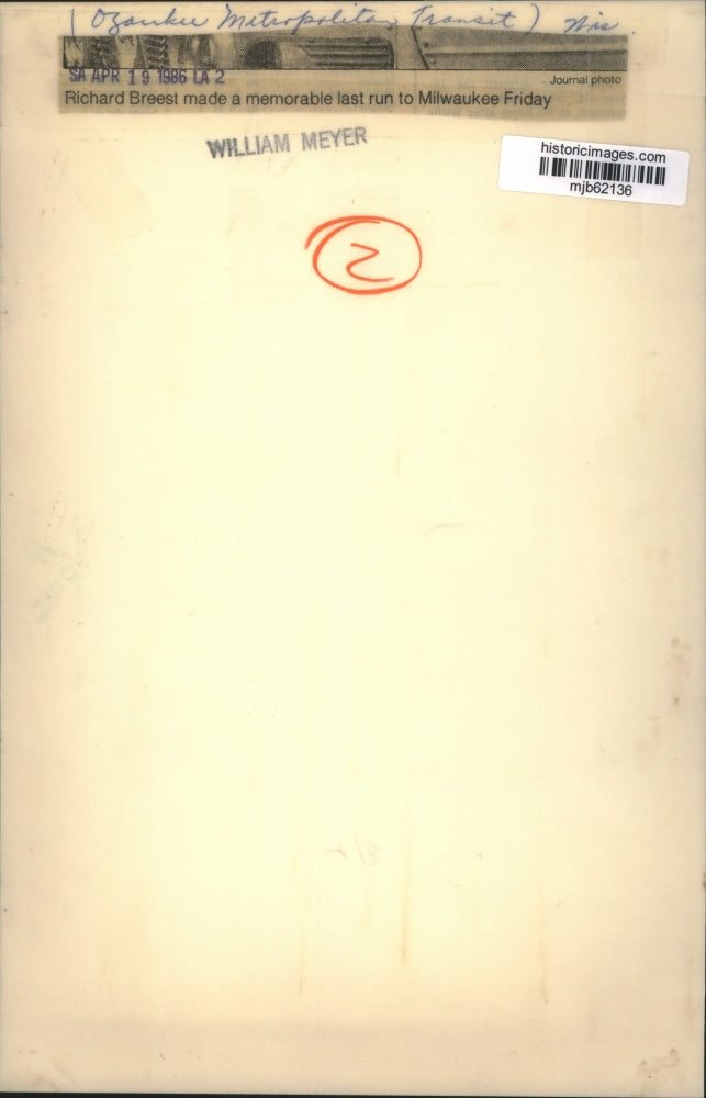 1986 Press Photo Richard Breest, memorable last run to Milwaukee on transit