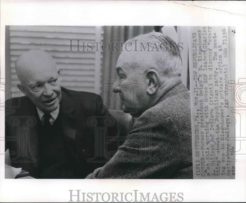 Load image into Gallery viewer, 1964 Press Photo Former President Eisenhower meeting with Charles A. Halleck
