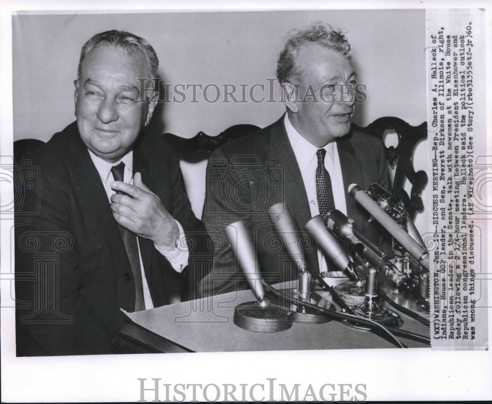 1960 Press Photo Charles Halleck and Everett Dirksen at a Senate meeting in D.C.