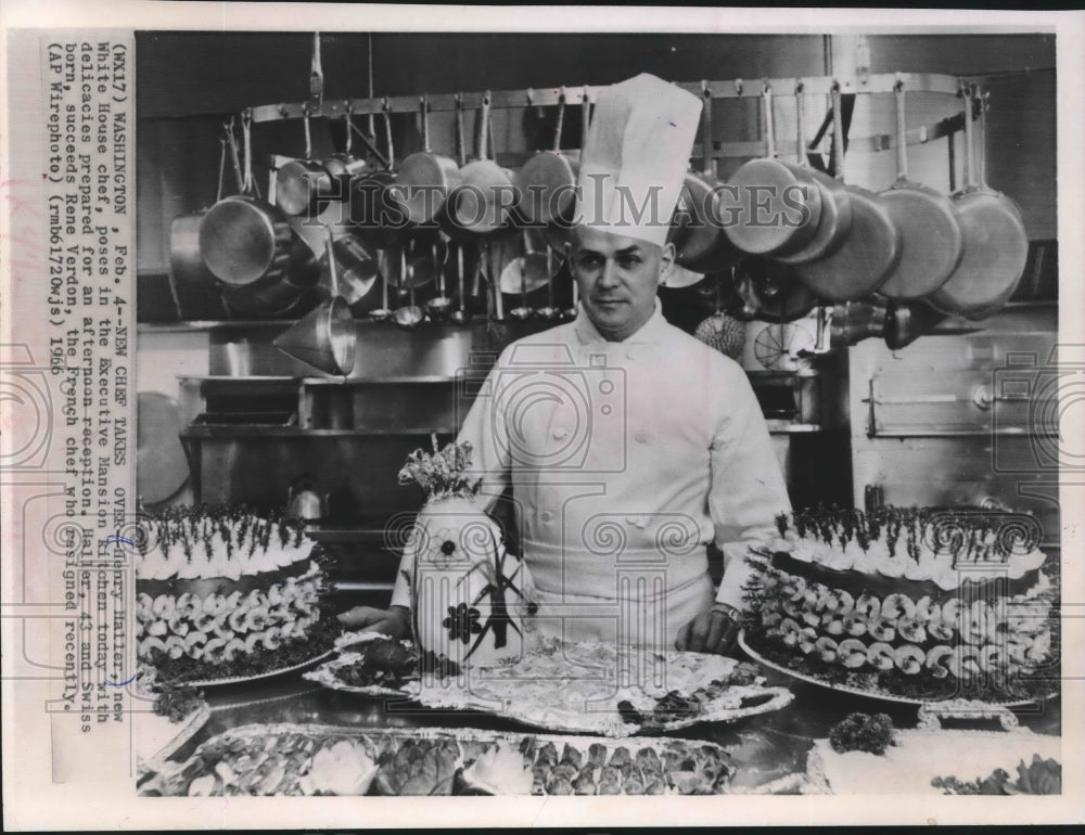 1966 Press Photo White House chef, Henry Haller, poses in D.C. Executive Kitchen
