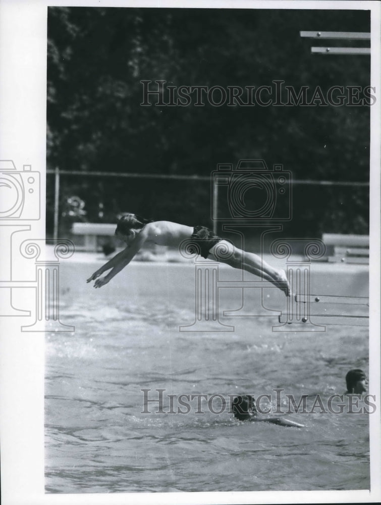 1974 Press Photo Young boy dives into the pool at Hoyt Park, Wauwatosa