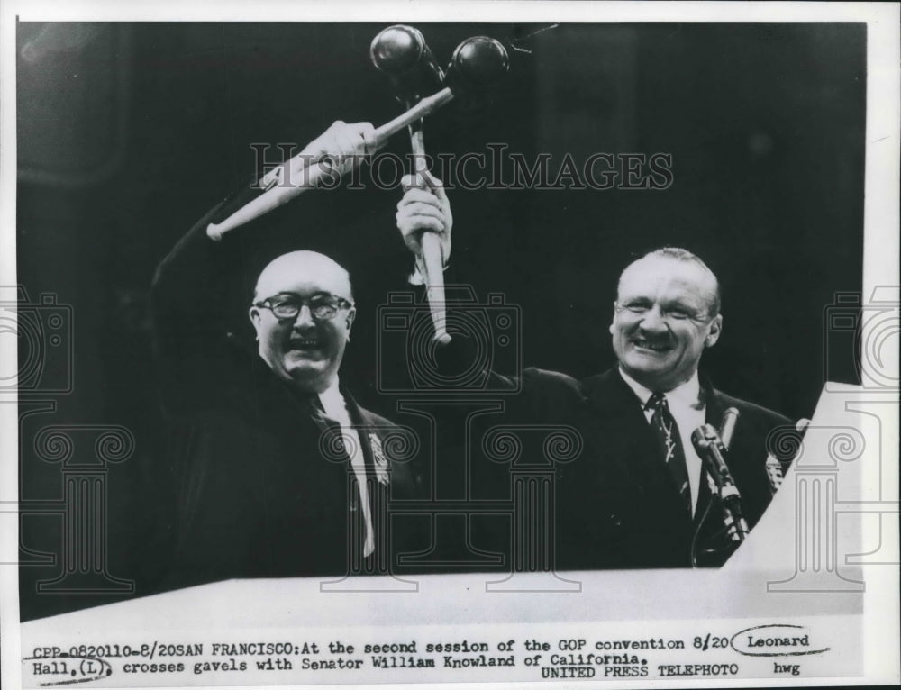 1956 Press Photo Leonard Hall and William Knowland Cross Gavels, GOP Convention- Historic Images