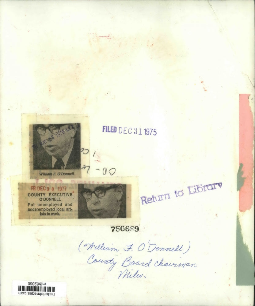 1975 Press Photo William F. O'Donnell, County Board Chairman, Milwaukee, WI