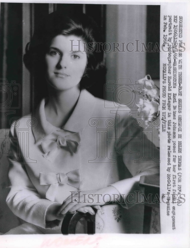 1966 Press Photo Luci Johnson Poses For Formal Engagement Portrait In Washington- Historic Images