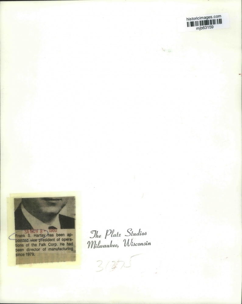 1980 Press Photo Frank S. Hartay Appointed VP of Operations, Falk Corporation