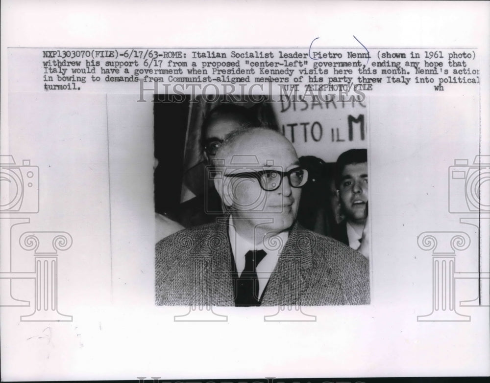 1961 Press Photo Italian Socialist leader Pietro Nenni, Rome - mjb63491