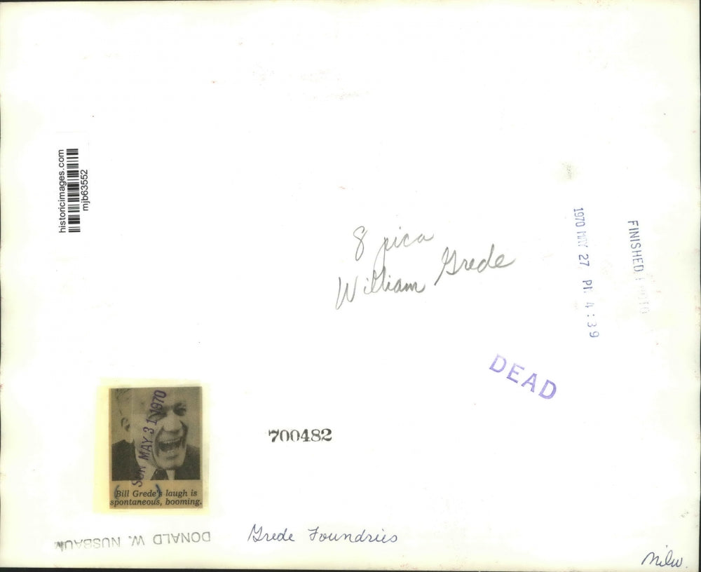 1970 Press Photo Bill Grede - Grede Foundries - Milwaukee - mjb63552