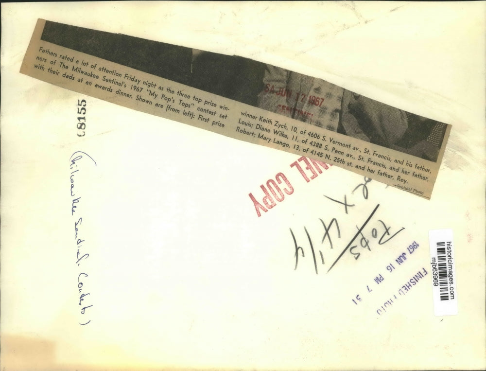 1967 Press Photo "My Pop's Tops" contest winners at The Milwaukee Sentinel