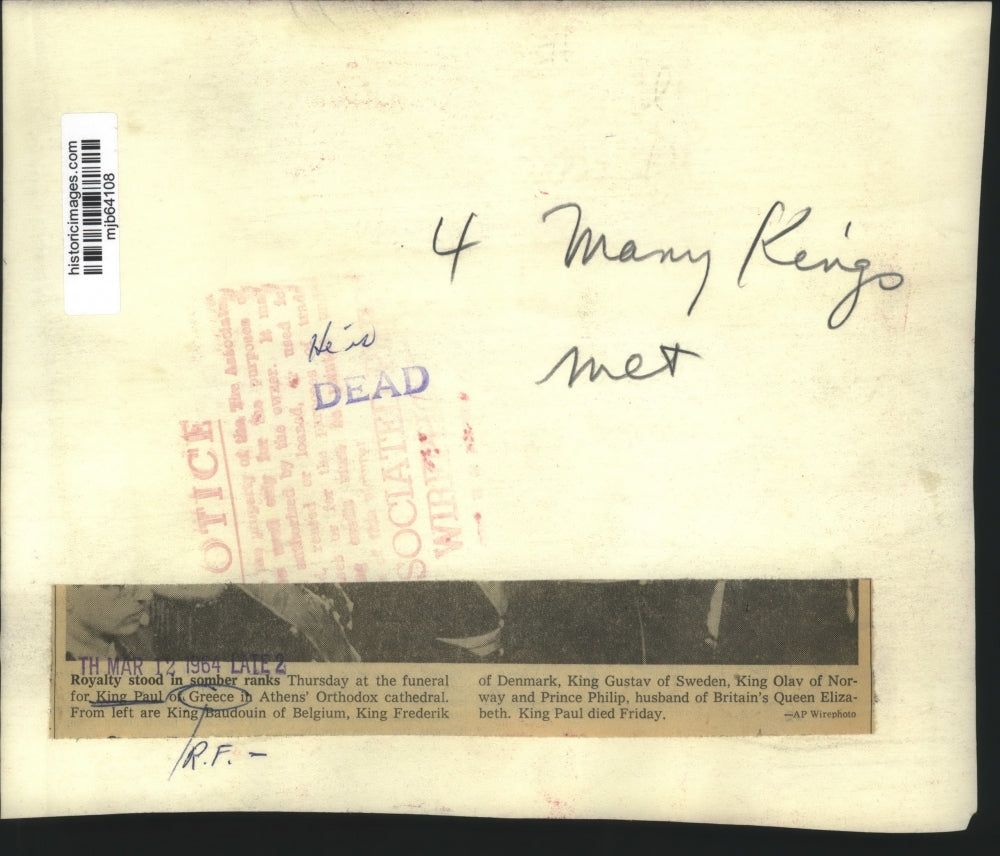 1964 Press Photo Royalty at funeral for King Paul of Greece - mjb64108