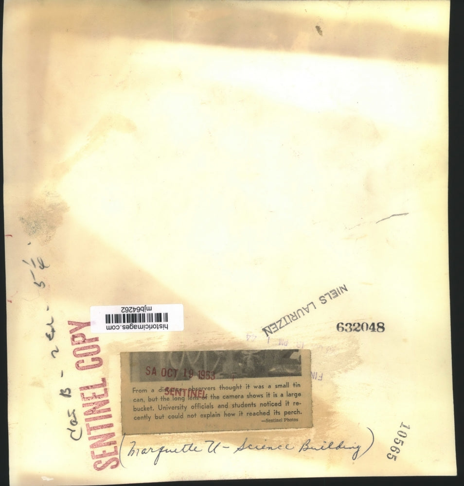 1963 Press Photo View of bucket atop the Marquette University Science Building