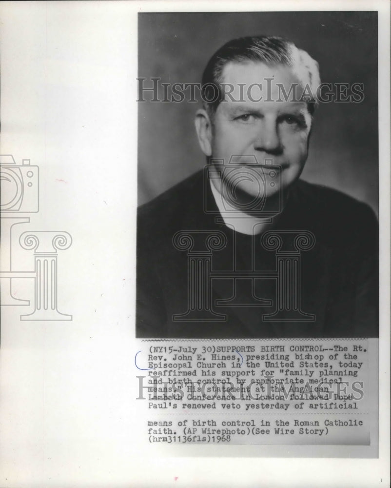 1968 Press Photo Right Reverend John E. Hines Presiding Bishop Episcopal Church- Historic Images