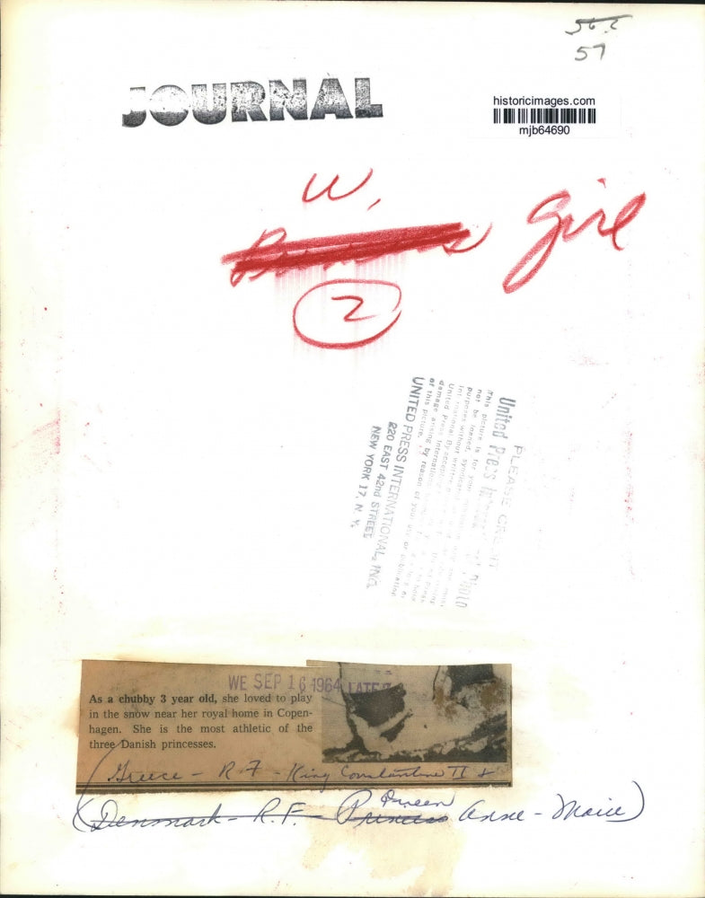 1964 Press Photo As a chubby 3 year old princess she played in snow, Copenhagen