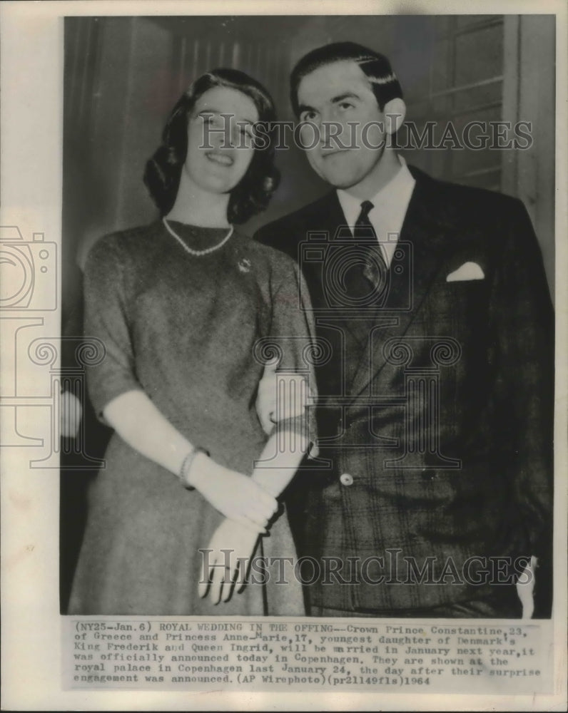 1964 Press Photo Crown Prince Constantine &amp; Princess Anne-Marie to Wed, Denmark- Historic Images