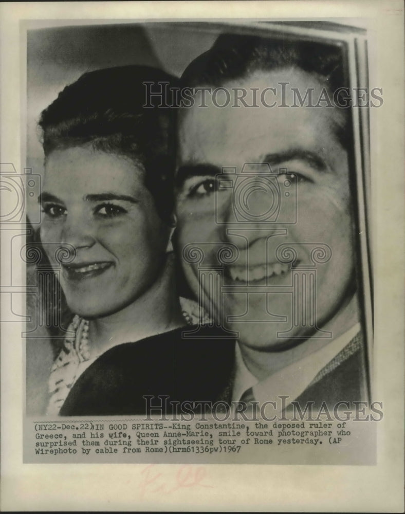 1967 Press Photo King Constantine and Queen Anne-Marie of Greece Tour Rome- Historic Images