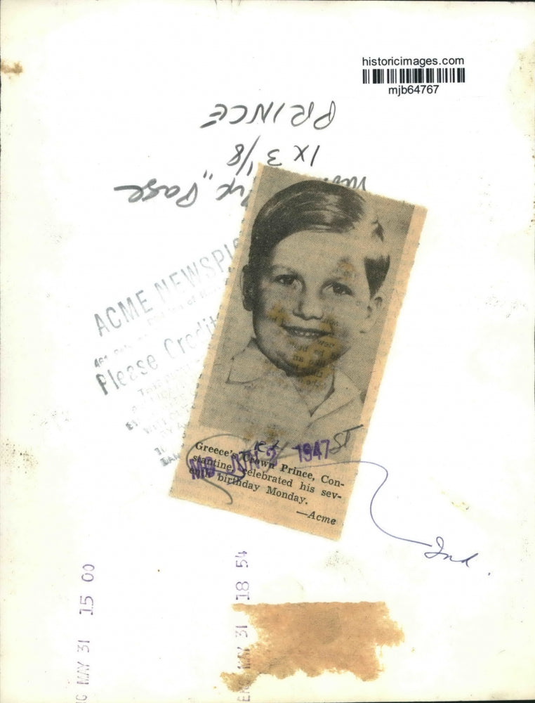 1947 Press Photo Greece's Crown Prince, Constantine, had his seventh birthday