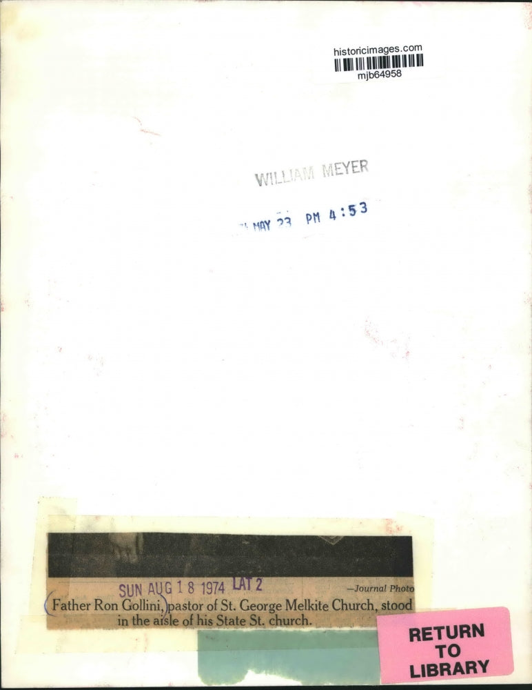 1974 Press Photo Ron Gollini pastor of St. George Melkite Church - mjb64958