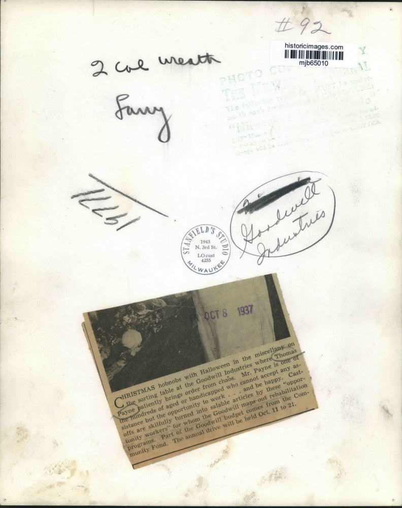 1937 Press Photo Goodwill Industries provide work for the aged and handicapped