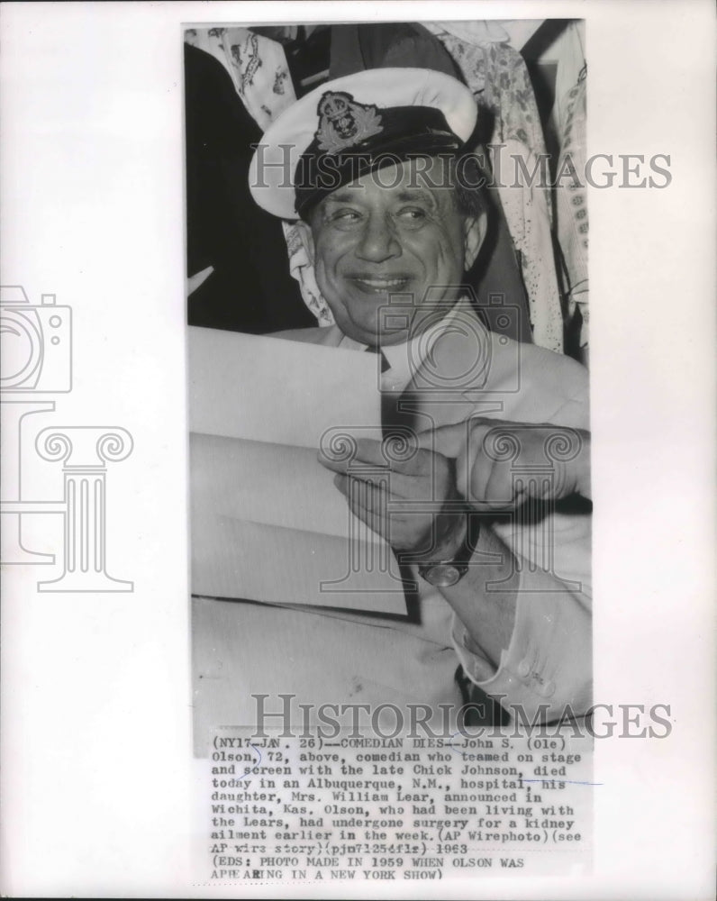 1959 Press Photo John S. (Ole) Olson, comedian from stage and screen- Historic Images