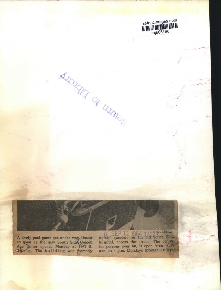 1964 Press Photo A lively pool game at the Golden Age Center - mjb65466