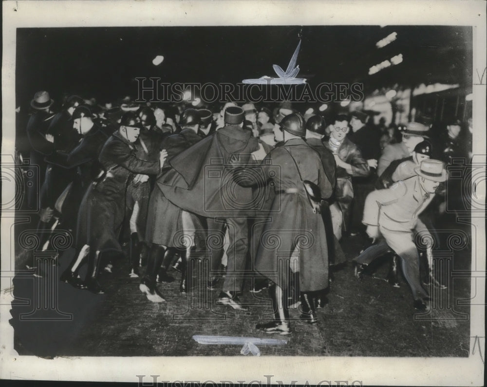 1934 Press Photo Police charge rioters after Stavisky banking collapse in Paris- Historic Images