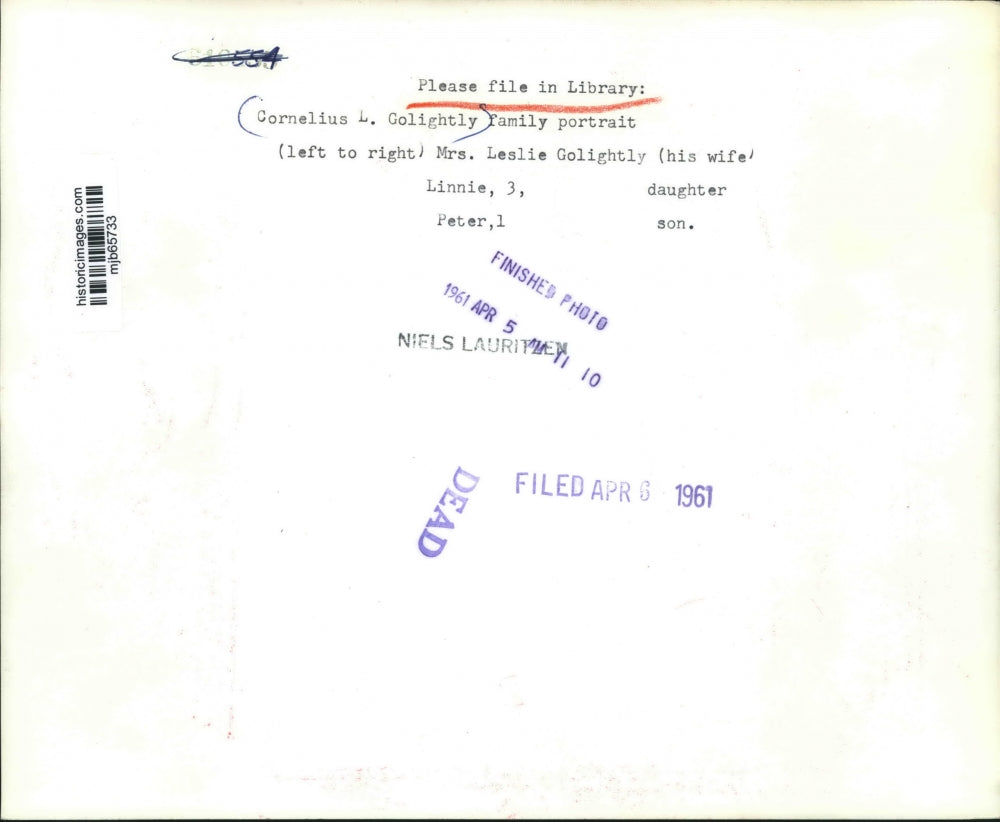 1961 Press Photo Cornelius L Golightly Family Portrait wife and children