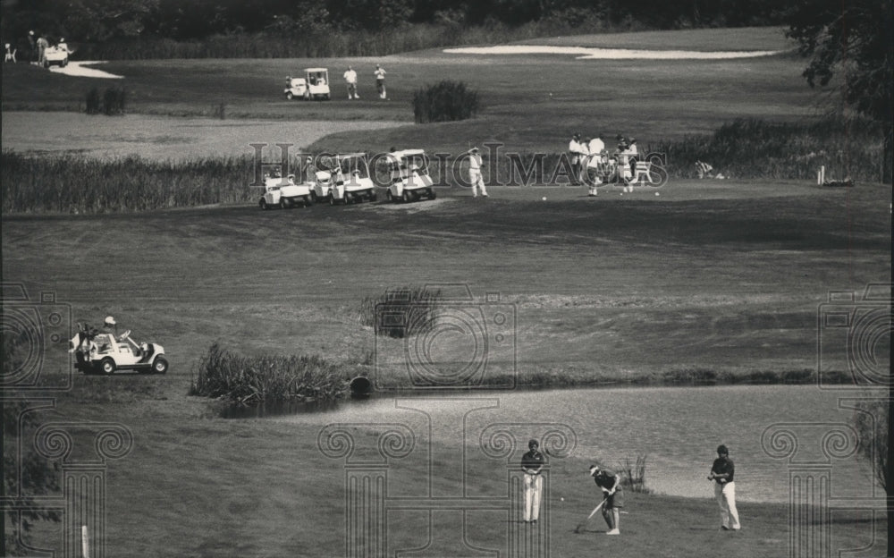 1991 Press Photo Western Lakes Golf Course view, Delafield, WI, shows 3 holes- Historic Images